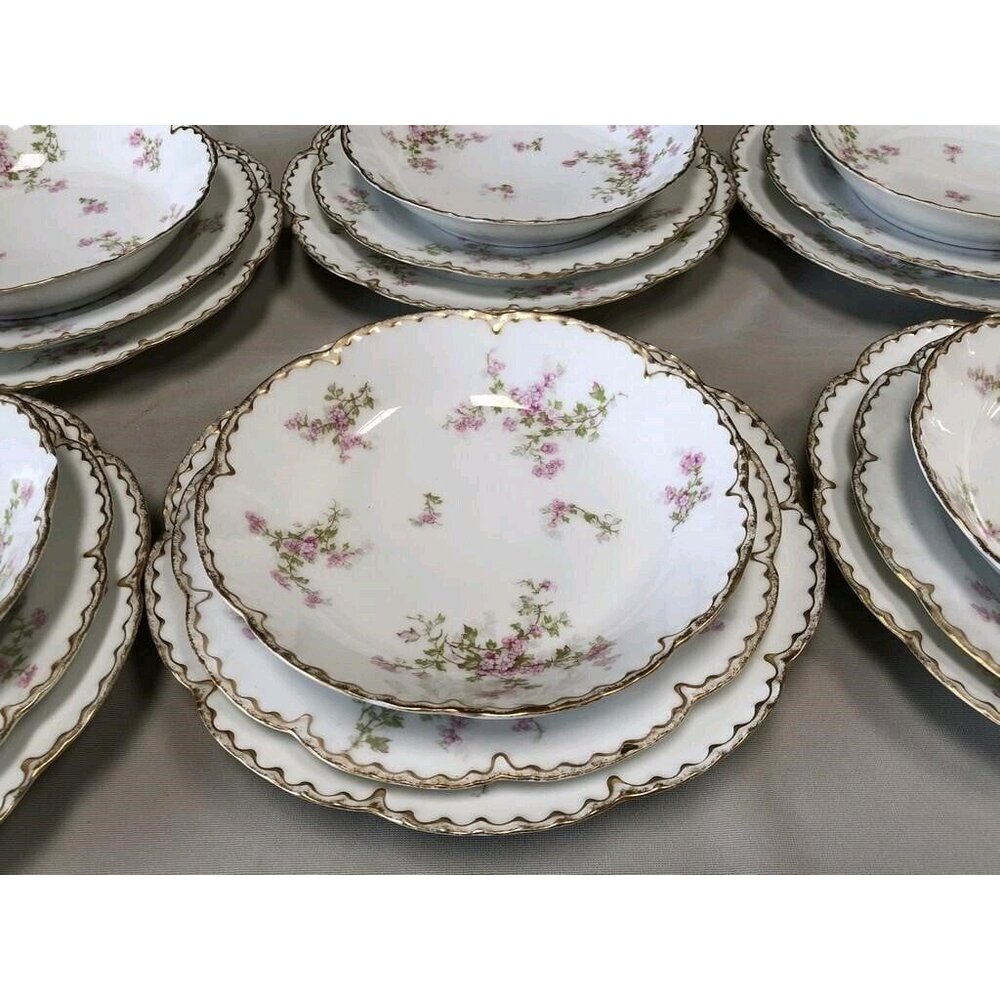 18 Pc Antique Haviland Limoges France Porcelain Schleiger 340 Double Gold Set - Picture 9 of 11